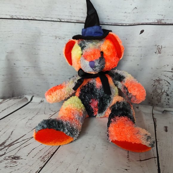 Russ Trixster Witch Teddy bear Halloween Tie Dye 10" Stuffed Animal Plush Orange - Picture 1 of 6